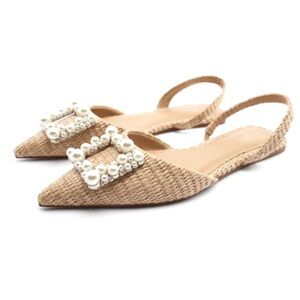 Zara Embellished Flat Slingbacks with Embellished Pearl size 6.5